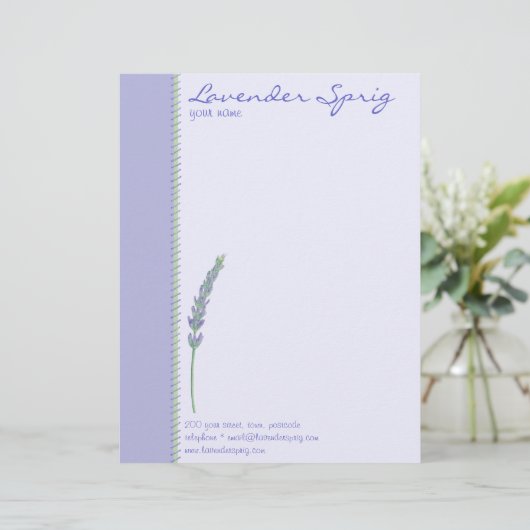 Lavender Sprig Letterhead Persoonlijk Briefhoofd (Staand voorkant)