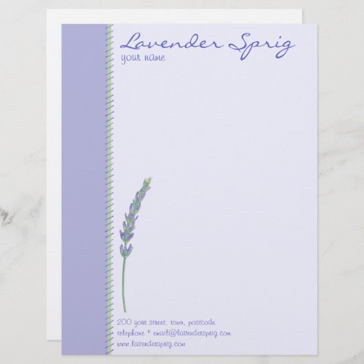 Lavender Sprig Letterhead Persoonlijk Briefhoofd (Voorkant / Achterkant)
