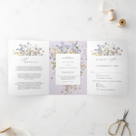 Lavender Spring Wildflower Garden Wedding Invite   Drieluik Programma
