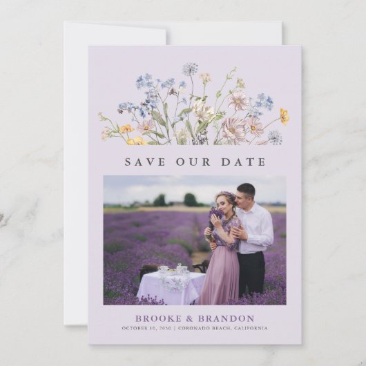 Lavender Spring Wildflower Meadow Garden QR Code  Save The Date (Voorkant)