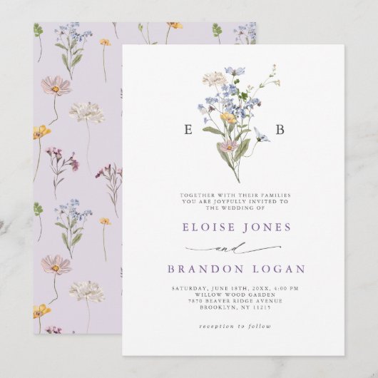 Lavender Spring Wildflower Meadow Garden Wedding   Kaart (Voorkant / Achterkant)