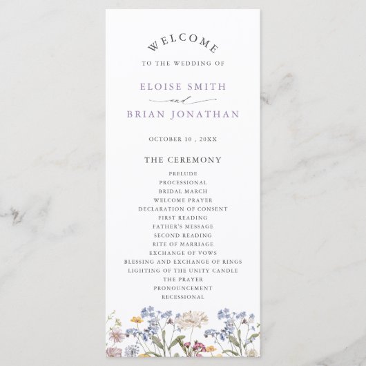 Lavender Spring Wildflower Meadow Garden Wedding Programmakaart (Voorkant)