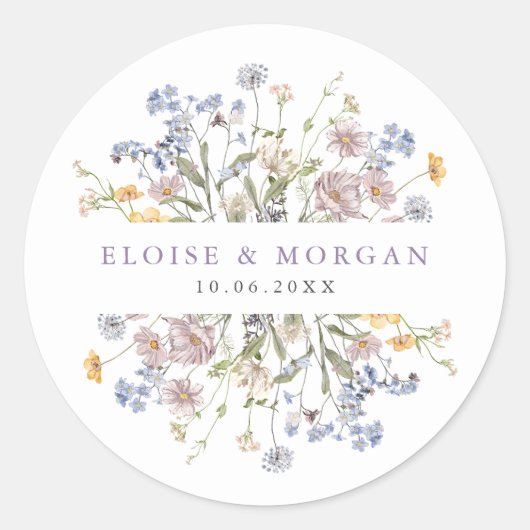 Lavender Spring Wildflower Meadow Garden Wedding  Ronde Sticker (Voorkant)