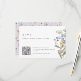 Lavender Spring Wildflower Meadow Wedding QR Code RSVP Kaartje