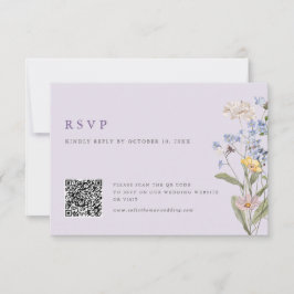 Lavender Spring Wildflower Meadow Wedding QR Code RSVP Kaartje