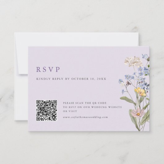 Lavender Spring Wildflower Meadow Wedding QR Code RSVP Kaartje (Voorkant)
