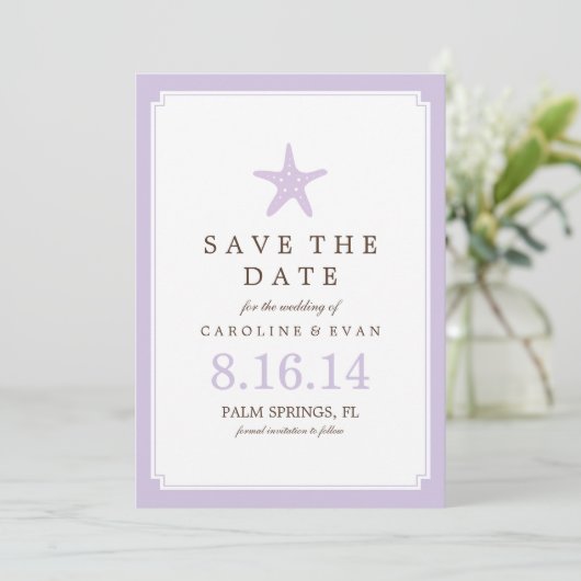 Lavender Starfish Wedding Save the Date (Staand voorkant)