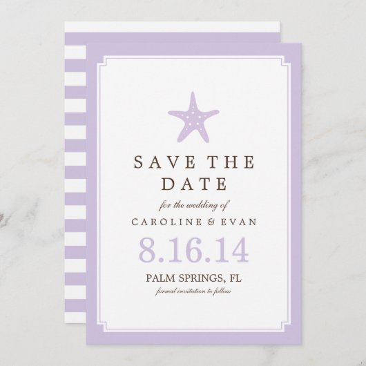Lavender Starfish Wedding Save the Date (Voorkant / Achterkant)