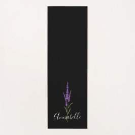 Lavender Stem on Black Personalized Yoga Mat