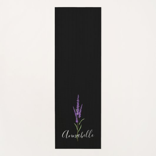 Lavender Stem on Black Personalized Yoga Mat (Voorkant)