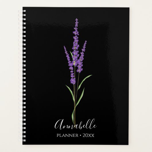 Lavender Stem op Black | Gepersonaliseerd Planner (Voorkant)