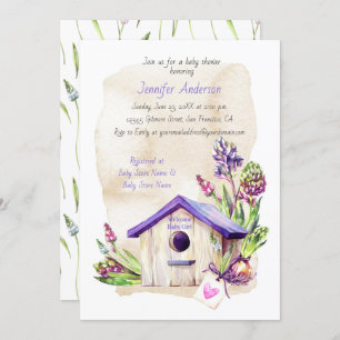 Lavender Stems Paars Birdhouse Baby shower Kaart