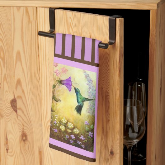 Lavender Striped Hummingbird Kitchen Towel Theedoek (Derde Gevouwen)