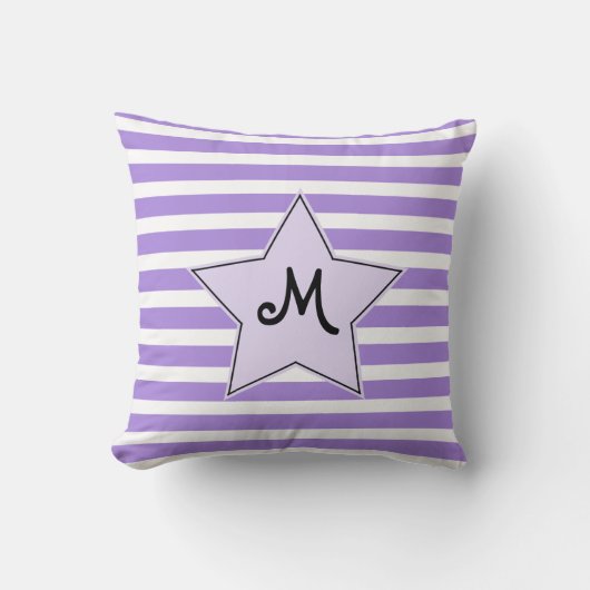 Lavender Striped Monogramed Rock Star Kussen (Voorkant)