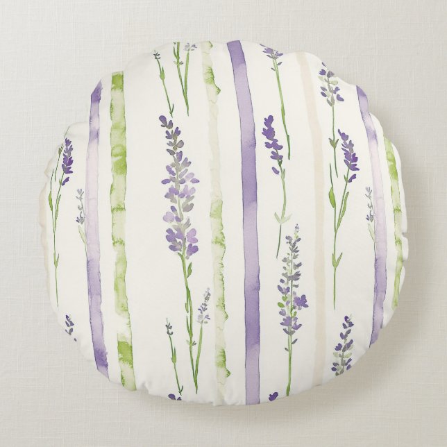 Lavender Stripes Floral   Rond Kussen (Voorkant)