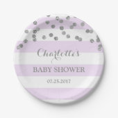 Lavender Stripes Silver Confetti Baby shower Bord (Voorkant)