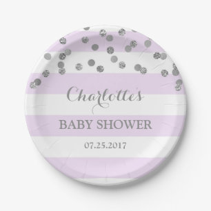 Lavender Stripes Silver Confetti Baby shower Bord