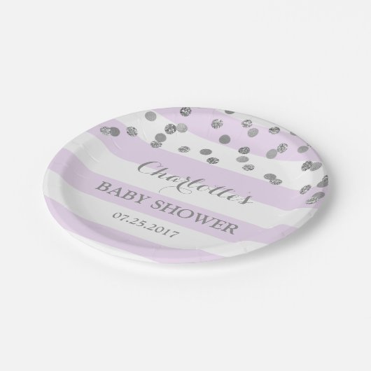 Lavender Stripes Silver Confetti Baby shower Bord (Gekanteld)