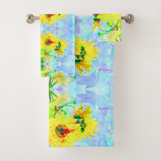 Lavender Sunflower Bath Towel Set Bad Handdoek (Insitu)