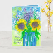 Lavender Sunflower Bouquet Happy Birthday Kaart (Gele Bloem)