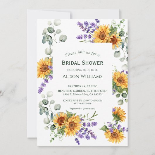 Lavender Sunflower Bridal Shower Invitation Kaart (Voorkant)