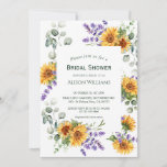 Lavender Sunflower Bridal Shower Invitation Kaart<br><div class="desc">Een witte achtergrond met waterverf zonnebloemlavender en groen ontwerp.</div>