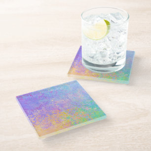 Lavender Sunrise Pastel Neon Alcohol Inkt Abstract Glazen Onderzetter
