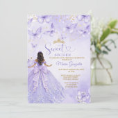 Lavender Sweet 16 Invitation with Butterflies Kaart (Staand voorkant)