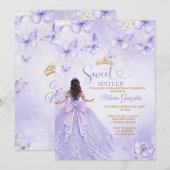 Lavender Sweet 16 Invitation with Butterflies Kaart (Voorkant / Achterkant)