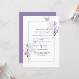 Lavender Sweet Peas Floral Wedding Invitation Kaart