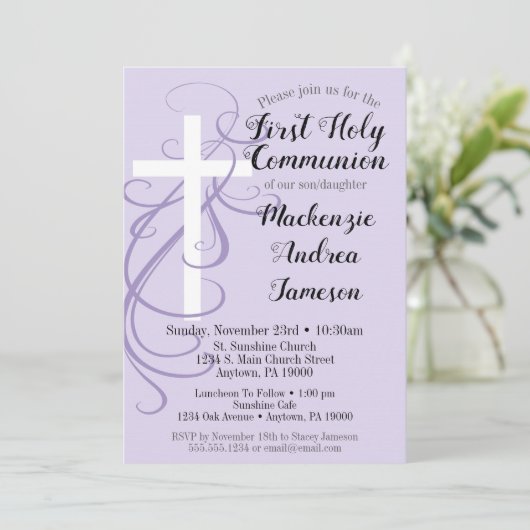 Lavender Swirl Eerste Uitnodiging van de Heilige C (Staand voorkant)
