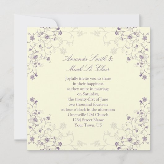 Lavender Swirls on Cream Wedding Invitation Kaart (Voorkant)