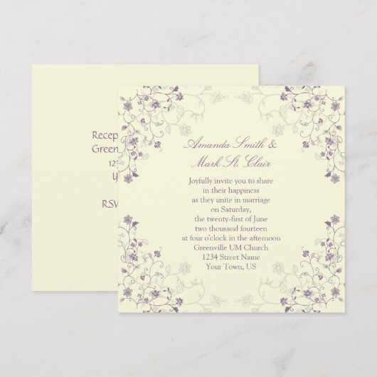 Lavender Swirls on Cream Wedding Invitation Kaart (Voorkant / Achterkant)