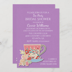 Lavender Tea Cup Bridal Shower Kaart