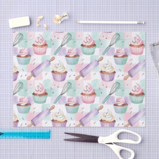 Lavender Teal Cupcake Whimsical Baking Tissuepapier (Craft)