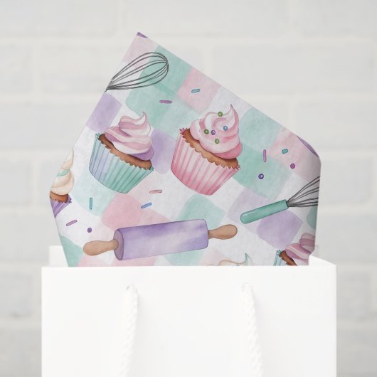 Lavender Teal Cupcake Whimsical Baking Tissuepapier (Cadeauzakje)