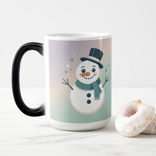Lavender Teal Sparkling Snowman Morphing Mug Magische Mok (Met donut)