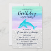 Lavender Teal White Glitter Dolphin Pool Birthday Kaart (Voorkant)