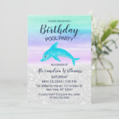 Lavender Teal White Glitter Dolphin Pool Birthday Kaart (Staand voorkant)