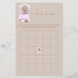 Lavender Teddy Bear Baby shower Bingo Flyer