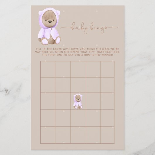 Lavender Teddy Bear Baby shower Bingo Flyer (Voorkant)
