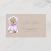Lavender Teddy Bear Baby shower Gift Registry Visitekaartje (Voorkant)