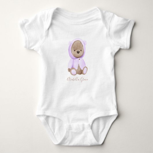 Lavender Teddy Bear Persoonlijke naam Baby Baby Romper (Voorkant)