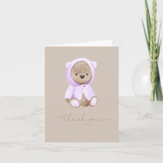 Lavender Teddy Bear Waterverf Dank je wel Bedankkaart (Voorkant)