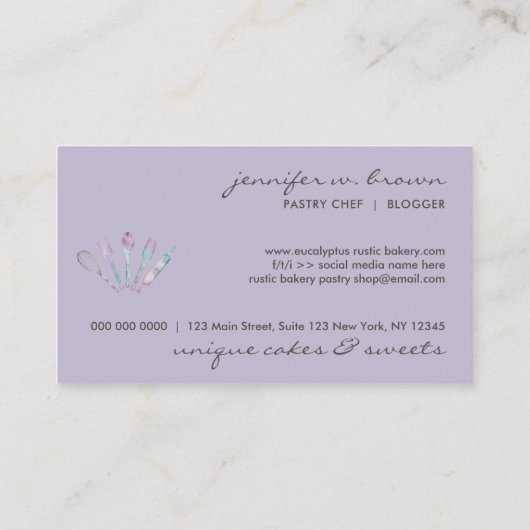 Lavender Theme Pastry Chef Home Made Bakery Visitekaartje (Achterkant)