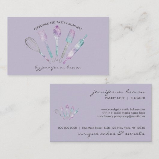 Lavender Theme Pastry Chef Home Made Bakery Visitekaartje (Voorkant / Achterkant)