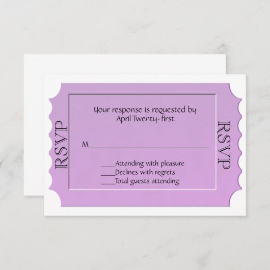 Lavender Ticket look RSVP-reactiekaart RSVP Kaartje (Voorkant / Achterkant)
