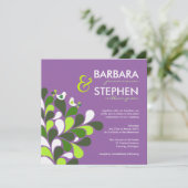 Lavender Tortelduifjes - Linen Wedding Invitations Kaart (Staand voorkant)