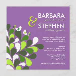 Lavender Tortelduifjes - Linen Wedding Invitations Kaart