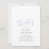 Lavender Trendy Modern minimalist 30th Birthday Kaart (Voorkant)